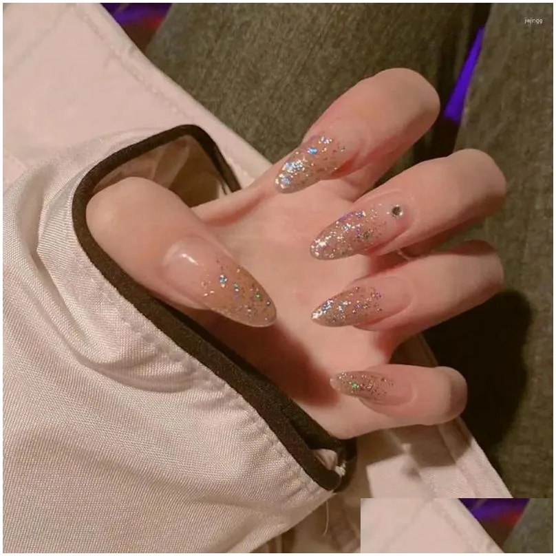 false nails 24pcs/box women fashion artificial full cover detachable nail tips wearable glitter almond french fake
