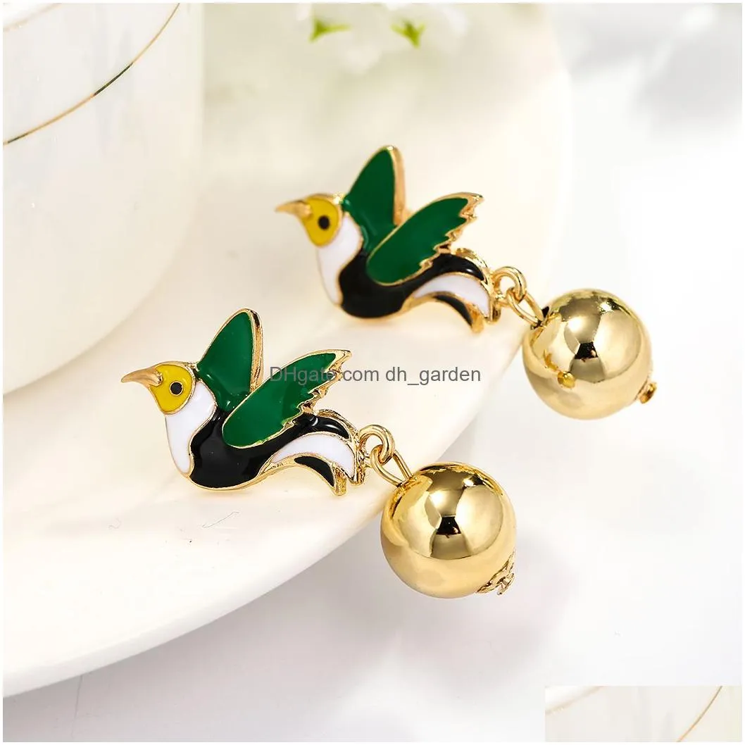 Cute Colorful Bird Shape Drop Dangle Earrings with Colorful Enamel Statement Stud Earrings for Girls Gifts