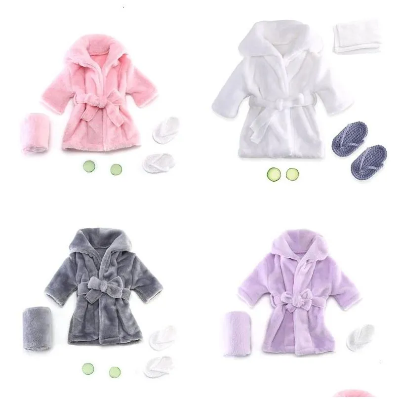 keepsakes 5pcs baby bathrobes bath towel purple baby hooded robe with belt born pography props baby po shoot accessories 231204