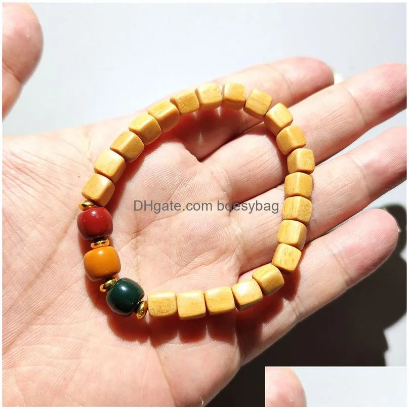 Beaded Handmade Natural Wooden Beaded Elastic Bracelets For Women Men Lover Charm Party Club Decor Fashion Jewelry Drop Delivery Jewe Dhlhx