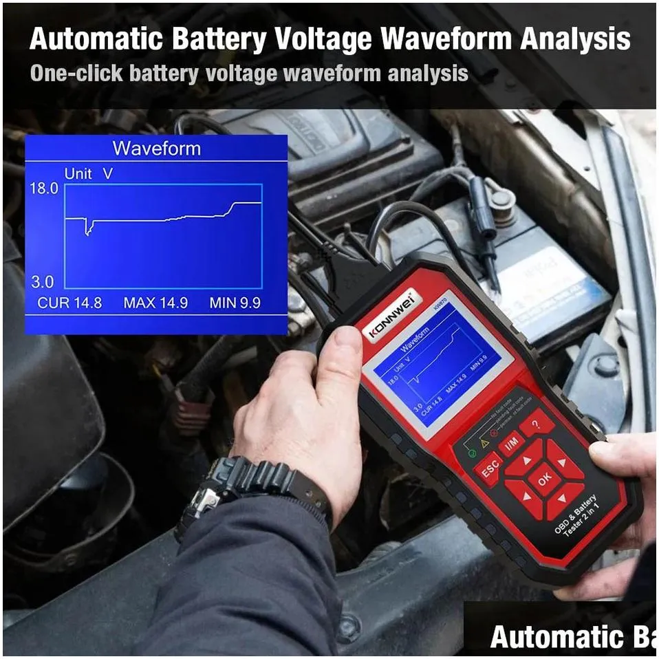  kw870 6v 12v car motorcycle battery tester obd2 diagnostics tool scanner 2 in1 cranking charging test tools for the car