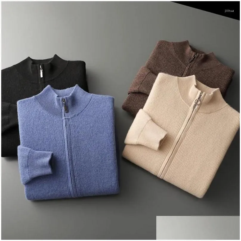 men`s sweaters 4-color 100 pure wool cardigan sweater loose casual knitted half high collar product pullover business