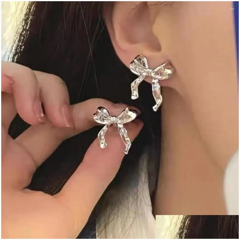 stud earrings pendientes ribbon bow alloy balletcore simple korean style jewelry accessories piercing ear party