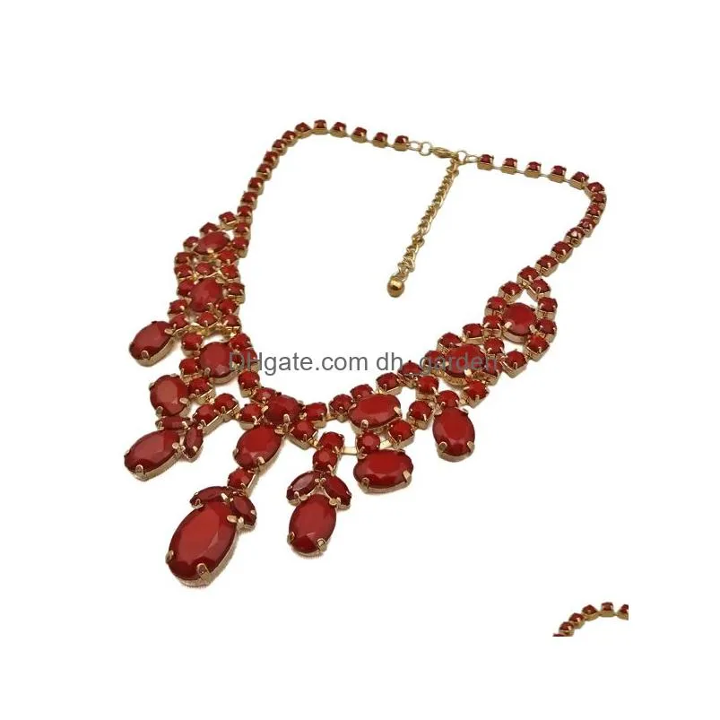 New Fashion Gold Metal Resin Gem Stone Charming Choker Bib Necklace 8colors women jewelry