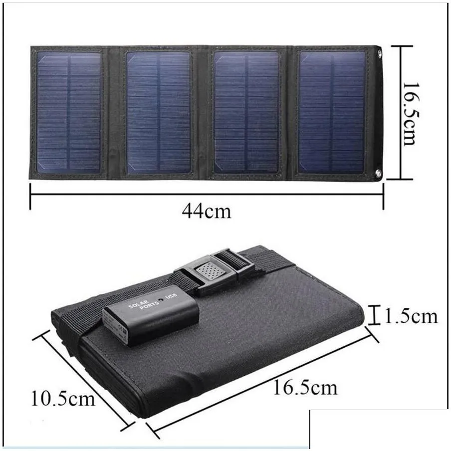 portable outdoor solar panel foldable dc 5v 20w waterproof usb battery portable power changer bank for tourist cells phone van rv trip camping hiking