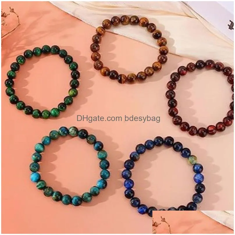 Beaded 8Mm Natural Stone Handmade Beaded Strands Charm Bracelets 5Pcs Set Party Club Yoga Sports Jewelry For Men Drop Delivery Jewelr Dhnyt