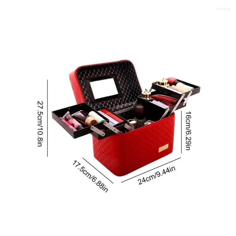 storage boxes make up train case makeup bag cosmetic bags with 4-layer foldable tray multifunctional toiletry box travel for jewelr