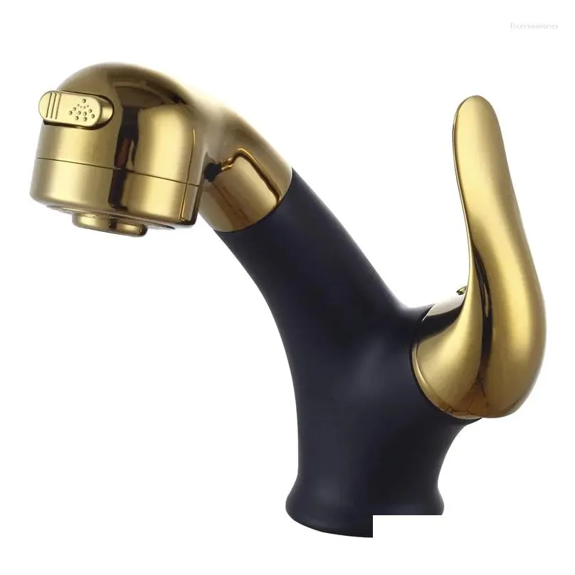 bathroom sink faucets design brass pull out faucet black gold plated single handle fashion washbasin basin mixer tap