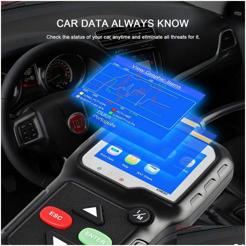 Diagnostic Tools New Obd2 Scanner Obd 2 Car Diagnostic Tool Konnwei Kw680S Russian Language Drop Delivery Automobiles Motorcycles Vehi Dhwjj