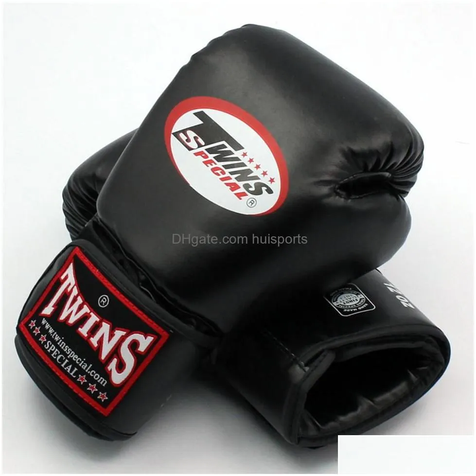 Protective Gear 8 10 12 14 Oz Twins Gloves Kick Boxing Leather Pu Sanda Sandbag Training Black Men Women Guantes Muay Thai284236U Drop Otehq