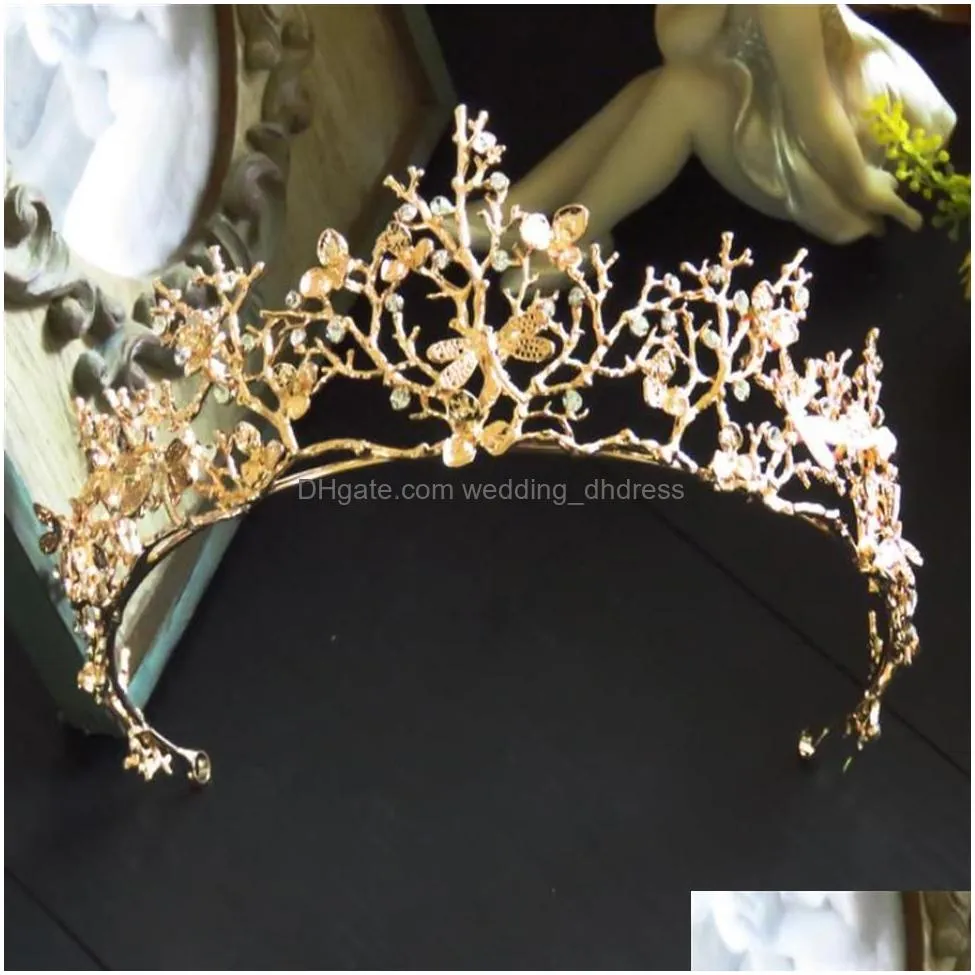 bridal jewelry gold baroque branches crown tiara wedding dress accessories 261t