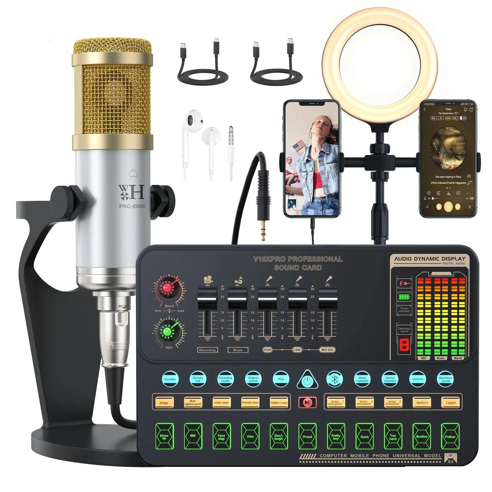 microphones upgrade professional audio v10xpro sound card set pro bm800 mic studio condenser microphone for live streaming 231117