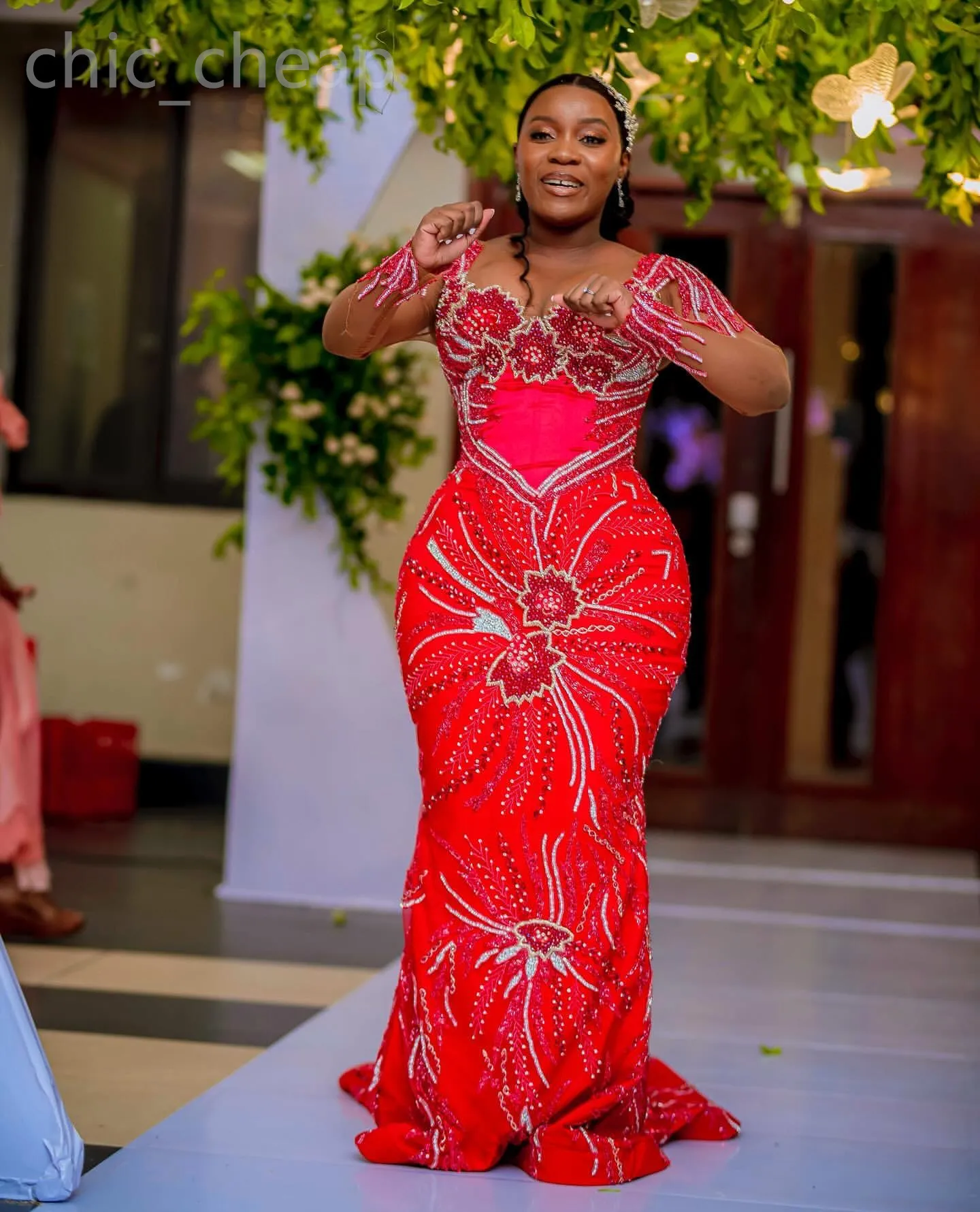 2024 Aso Ebi Red Mermaid Prom Dress Crystals Beaded Sequined Evening Formal Party Second Reception 50th Birthday Engagement Gowns Dresses Robe De Soiree ZJ156