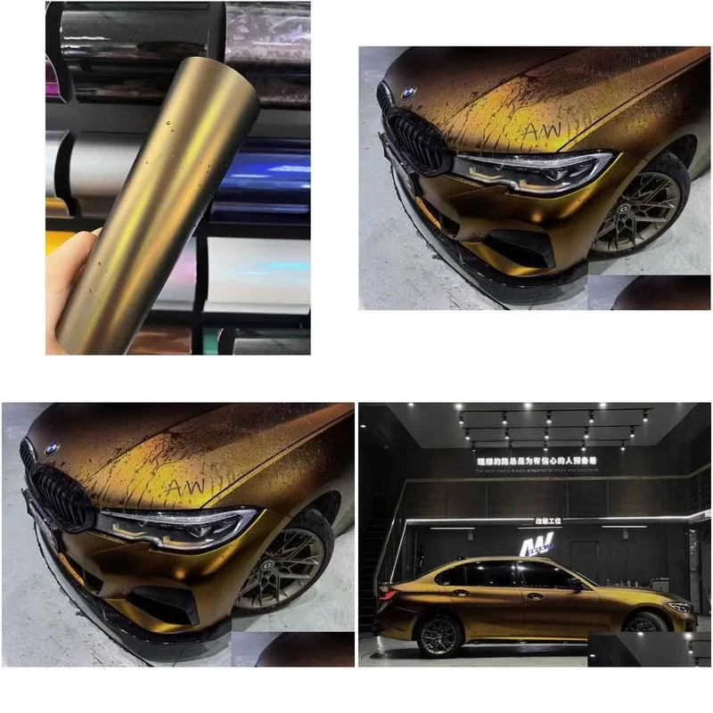 matte metallic midnight gold vinyl wrap film adhesive decal sticker dark golden metal car wrapping foil roll air release free