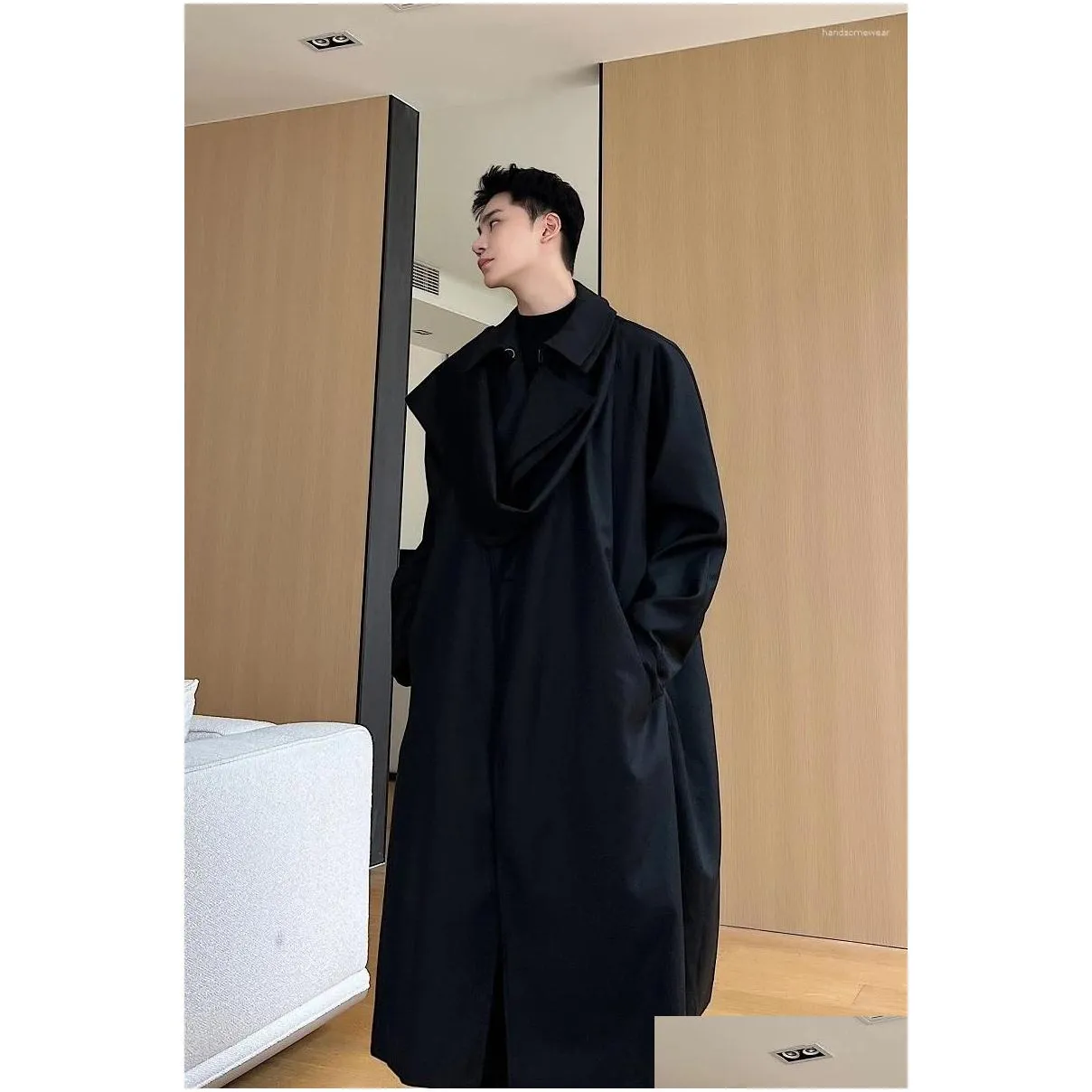Men`S Trench Coats Mens Trench Coats Autumn Winter Overcoat Personality Long Coat Korean Fashion Knee High Trendy Casual Chic Windbrea Dh2Cf