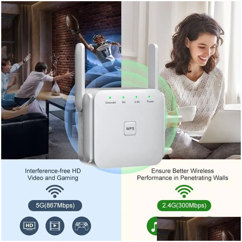 routers 5ghz wireless wifi repeater 1200mbps router wifi booster 2.4g long range extender 5g wi-fi signal amplifier 221019