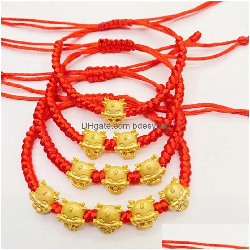 Handmade Braided Chinese Style Red String Bracelets Dragon Beaded Protection Health Lucky Happiness Charm Birthday Jewelry