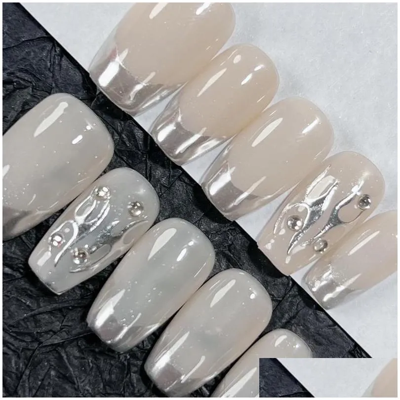 false nails emmabeauty nude mirror hand painted removable reusable high quality handmade press on nails.no.d905.