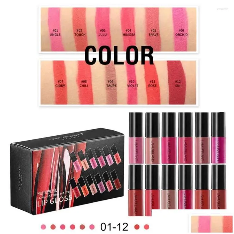 lip gloss 12 colors/set mini set matte lipstick long lasting non-stick cup cosmetics high quality holiday gift box tslm1