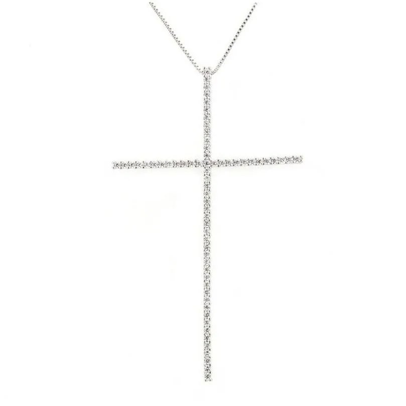 classic large size cross pendant necklace for women charm jewelry cubic zircon cz diamond crucifix christian ornaments accessories