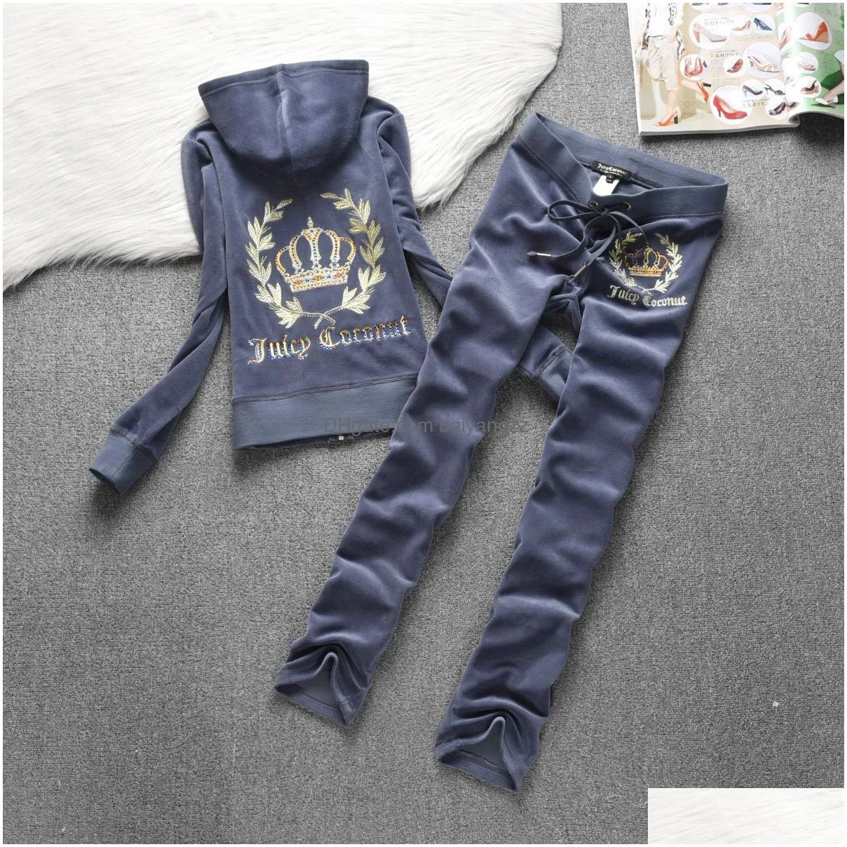 2024 spring womens two piece pants 2024ss velvet juicy tracksuit womens tracksuits set