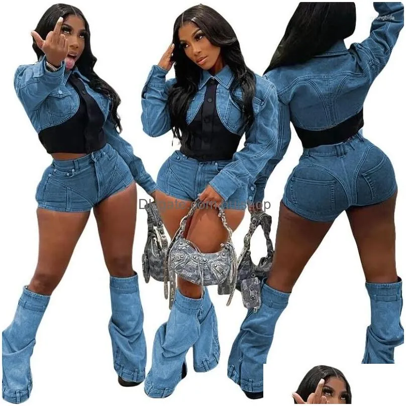 womens tracksuits sexy denim jean 2 piece matching pant set outfits 2023 summer women clothes y2k biker shorts suits sets cropped