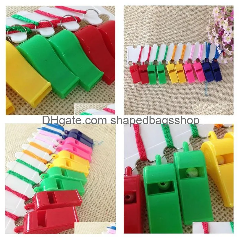 2880pcs/lot promotion colorful plastic sport whistle with lanyard 6 colors mixed dhl fedex free shipping