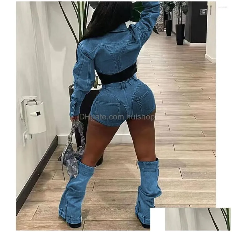 womens tracksuits sexy denim jean 2 piece matching pant set outfits 2023 summer women clothes y2k biker shorts suits sets cropped