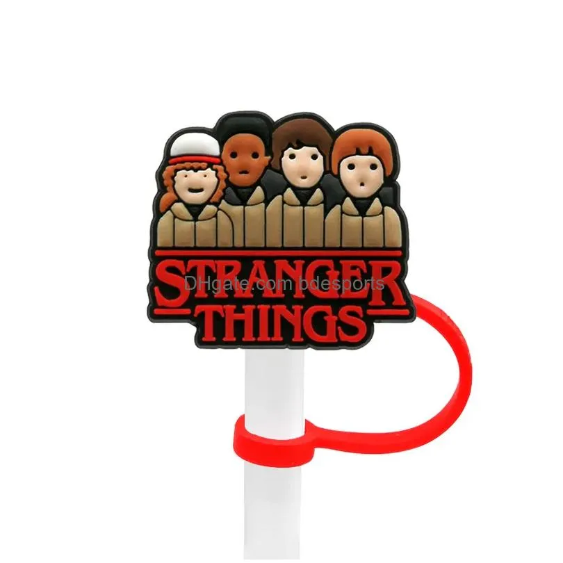 new stranger things straw topper silicone mold cover fashion charms Reusable Splash Proof drinking dust plug decorative 8mm straw party