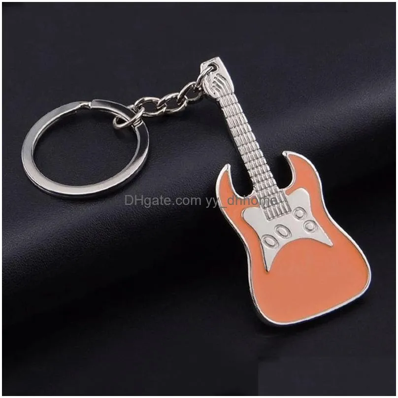 musical instrument guitar keychain enamel key ring holder bag hangs fashion jewelry promotion gift black red blue