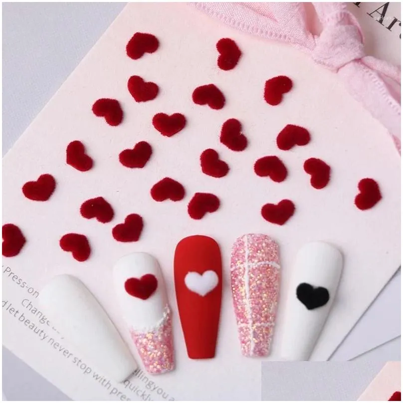 nail art decorations 30pcs charms parts red plush bowknot heart shape 3d velvet decor accessory diy resin winter jewelry manicure