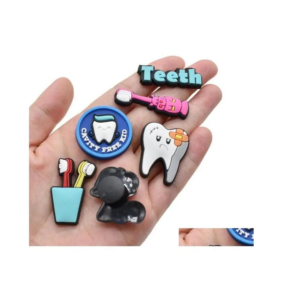 shoe parts accessories teeth health theme clog charms pvc shoecharms buckle garden kids gift toys drop delivery shoes dhgrd