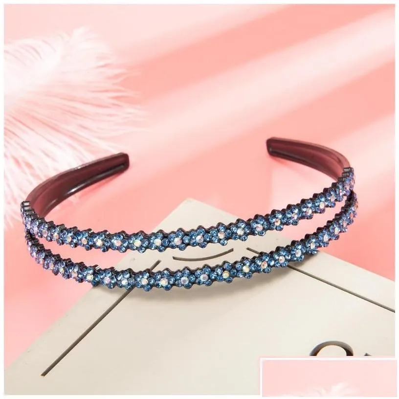Headbands Rhinestone Crystal Hoop Double Row Belt Teeth Non Slip Hairpin Women Resin Headwear Hair Accessories Gifts Beauty 4 3Yy M2 Otlaz