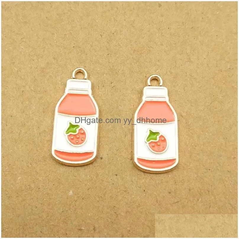 charms 10pcs enamel strawberry cherry bottle charm for jewelry making earring pendant necklace bracelet accessories diy craft supplies
