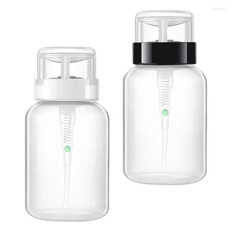nail gel 2pcs 200ml polish remover press bottles empty lockable pump dispenser (black neck and white bottle)