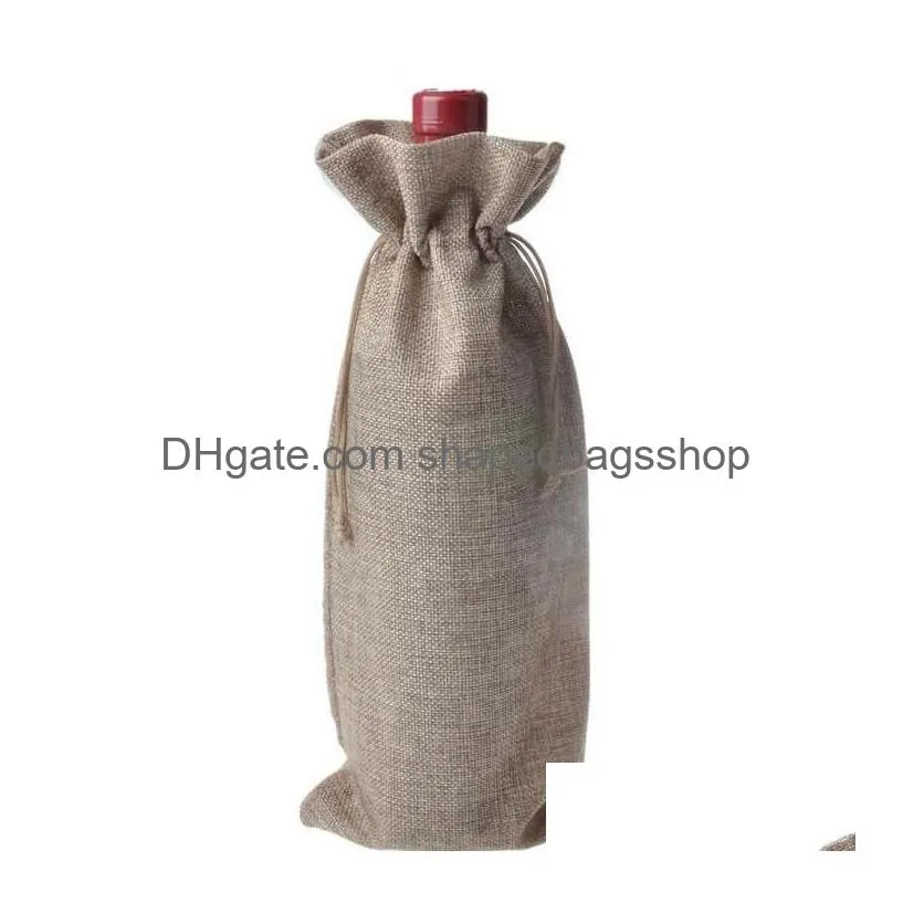 jute wine bags champagne wine bottle covers gift pouch burlap packaging bag wedding party decoration#202173