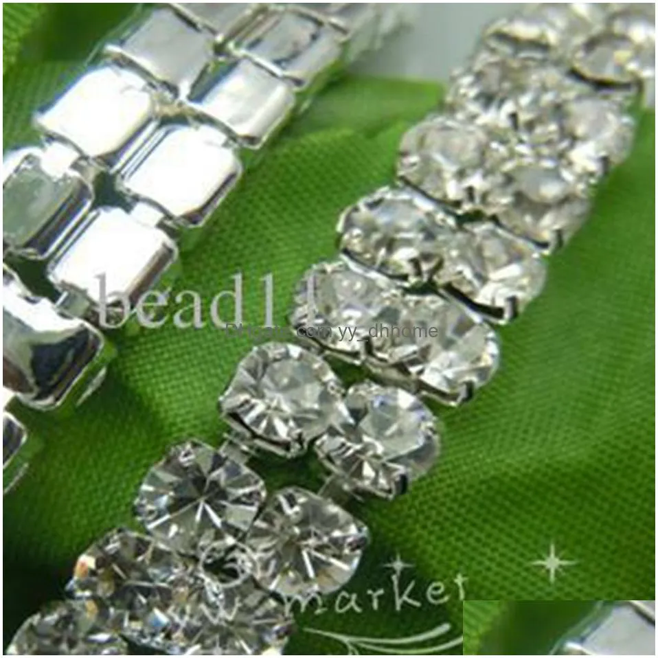 wedding jewelry 2-row ss16 clear crystal rhinestone trims close chain silver 10 yard
