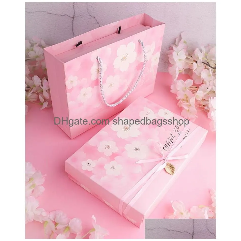 pink cherry blossom cake candy  pastry packing box paper gift box handbag free shipping wb910