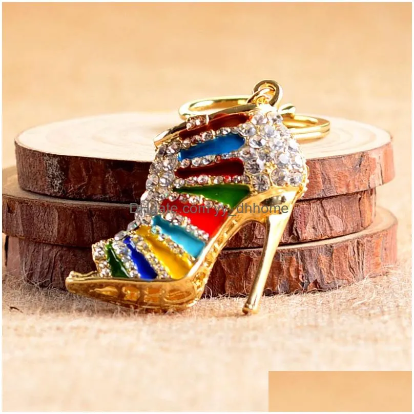 crystal high heel shoes keychain key rings shoe carabiner handbag hangs women metal keyring jewelry drop ship 170502