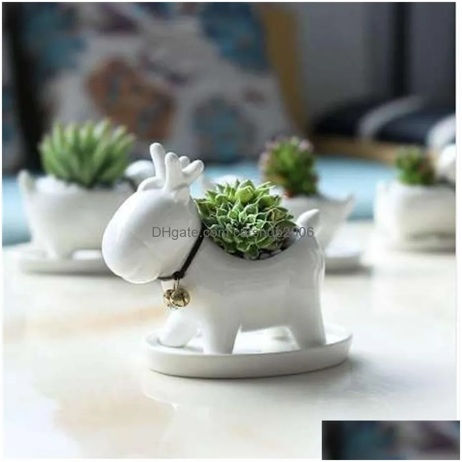 white small elk planter garden christmas flowerpot deer shape ceramic succulent plants pots for flowerwithout stand base324z