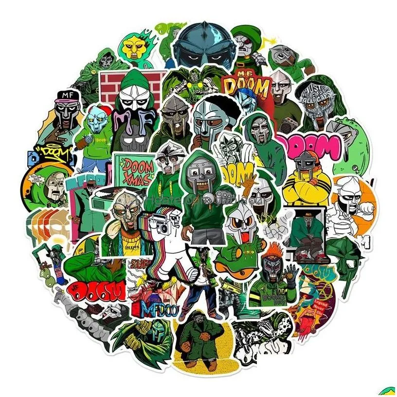 Cell Phone Skins Stickers 50Pcs Hip Hop Rapper Mf Doom Singer Iti Diy Skateboard Lage Laptop Guitar Toys Decals For Fan Kids Drop