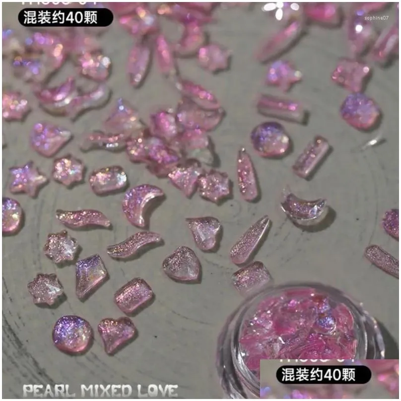 nail art decorations 30/40 pcs aurora irregular crystal charms rhinestones mixed-size super shiny love-heart stars flatback resin