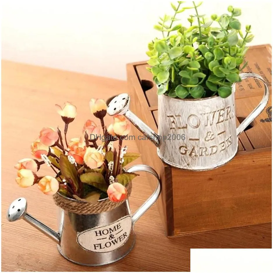 vintage letters engraved garden bonsai plant flower iron watering can pot kettle plant watering tool flower pot garden decor265k