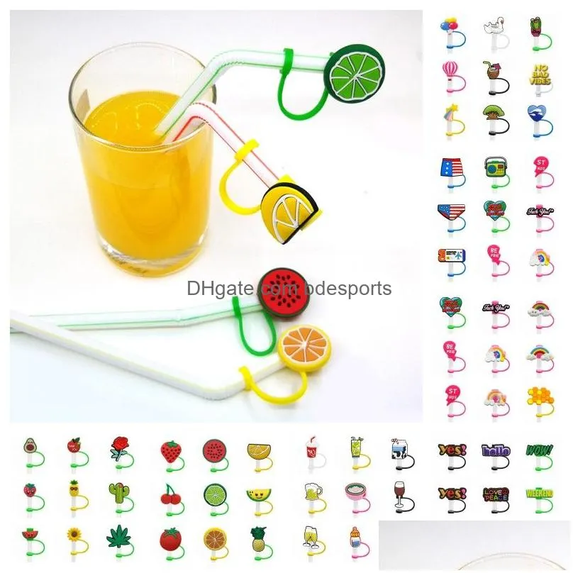 9pcs/set custom fashion casual silicone tumbler straw toppers cover molds charms Reusable Splash Proof drinking dust plug decorative 8mm