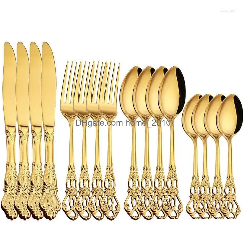 dinnerware sets 16pcs kitchen tableware cutlery set stainless steel knife fork spoon flatware cubiertos drop ship