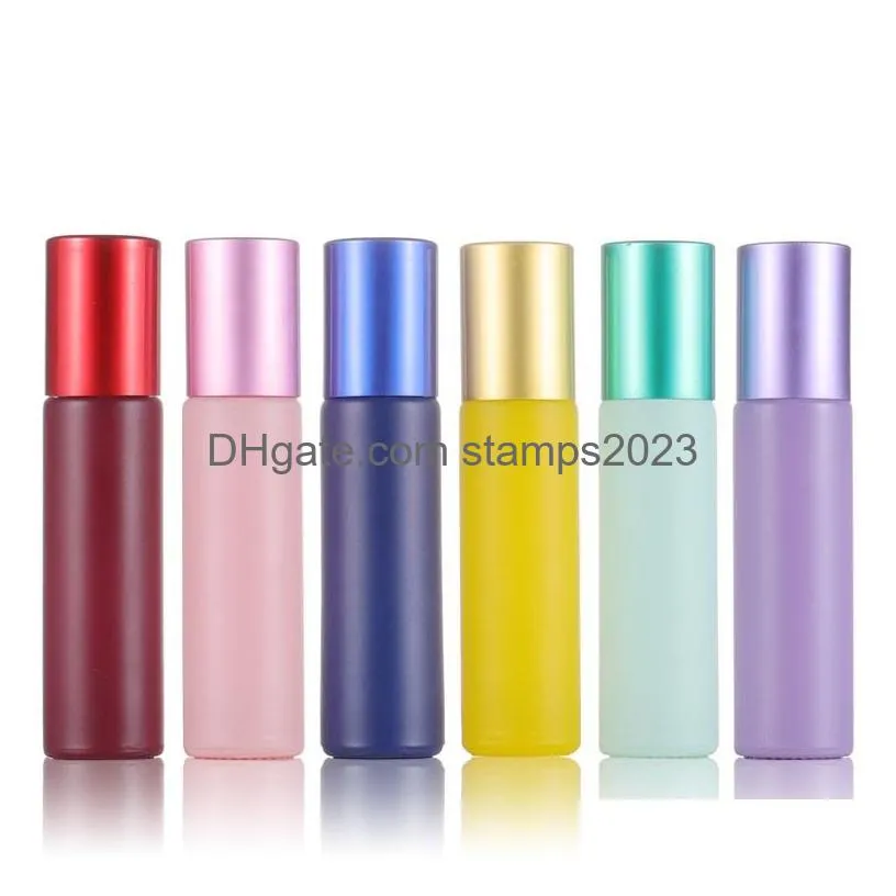 wholesale 10ml printed glass roller bottles travel portable perfume essential oil bottle mini macaron color empty bottling