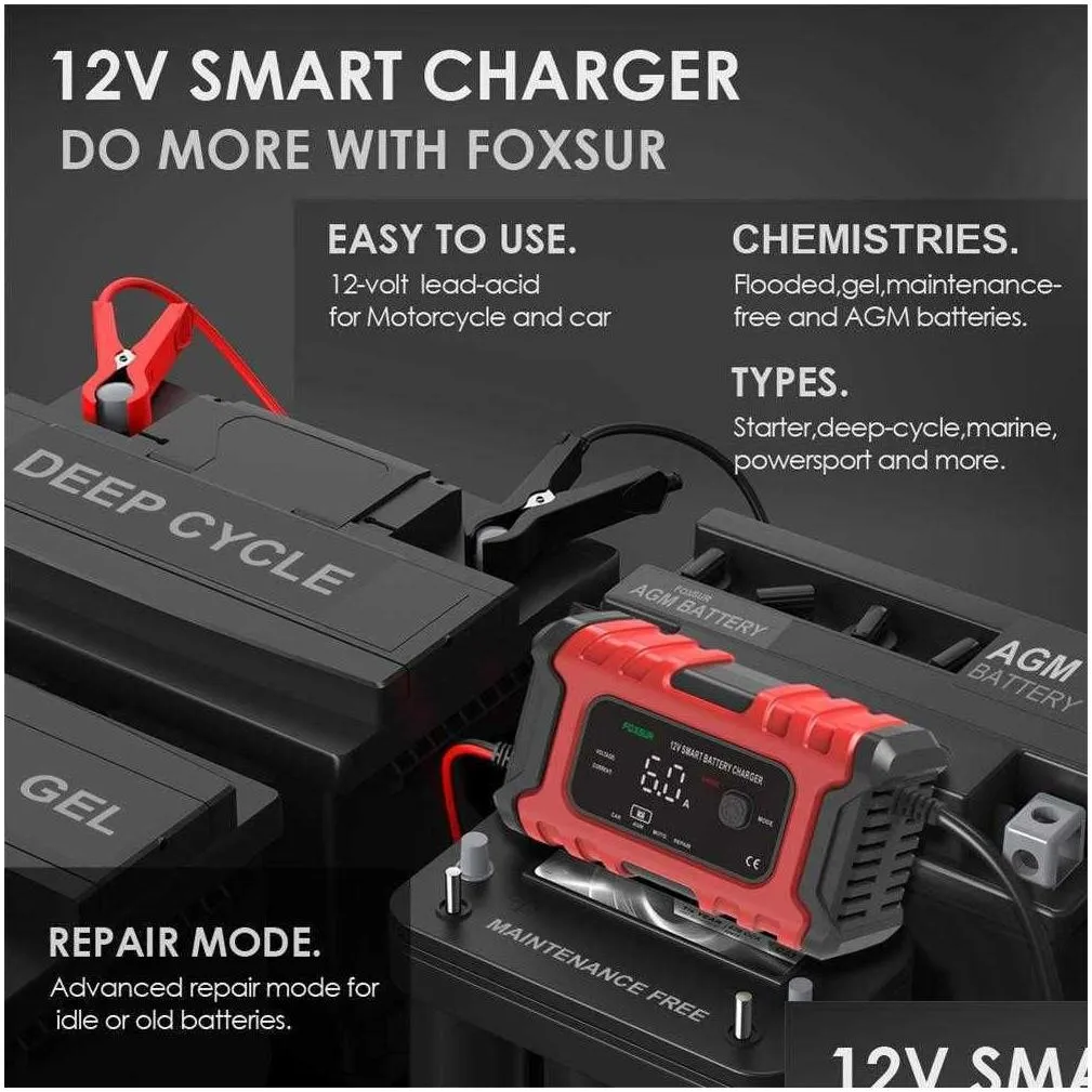 car motorcycle battery  12v 6a digital repair fully automatic smart  for lead-acid batteries motorbike accessories