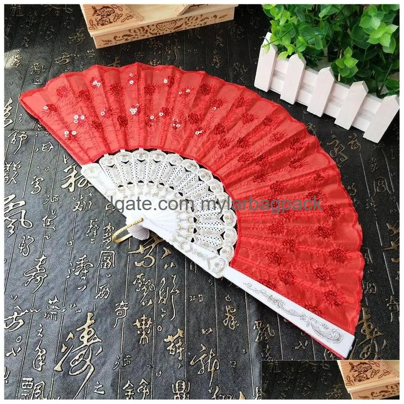 sequins dancing fan creative design peacock folding hand fans women stage performance prop multi color w8023