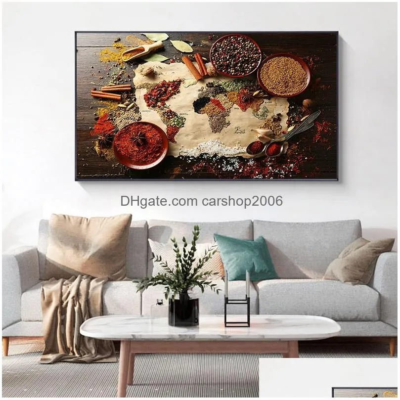 kitchen wall decorations colorful spices food map for restaurant home decor canvas paintings modern poster art cuadros print235s