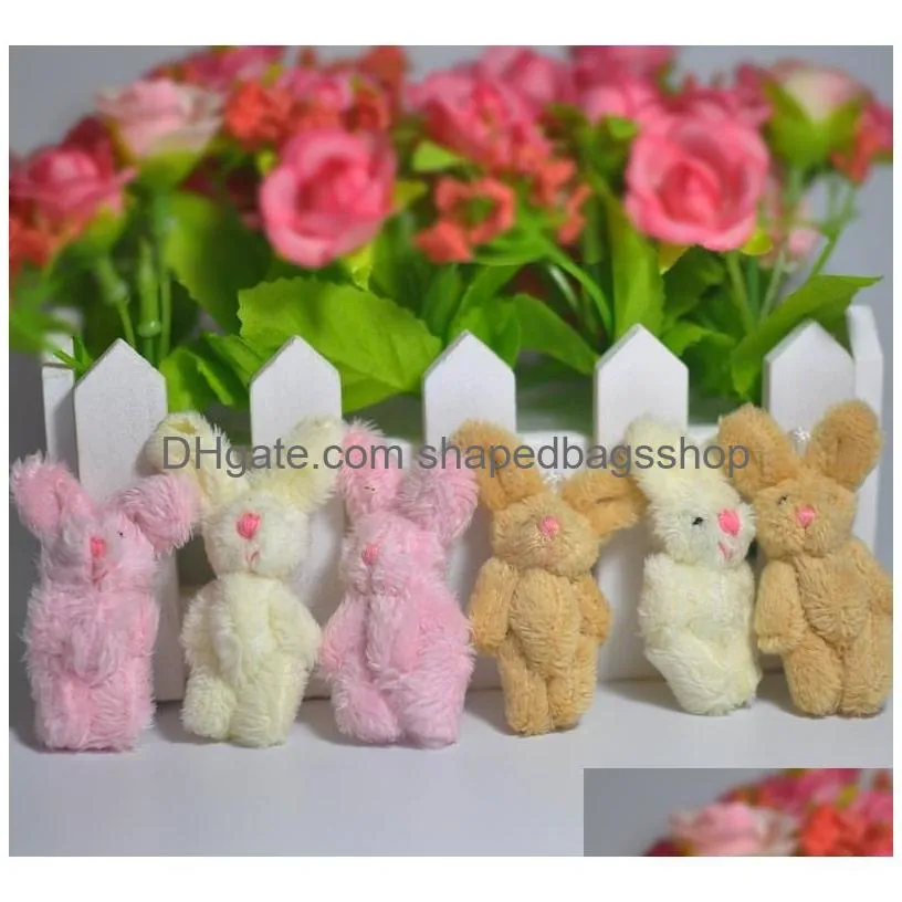wholesale 100pc/lot 4cm soft mini joint rabbit pendant plush bunny for key chain bouquet toy doll diy ornaments gifts#202160